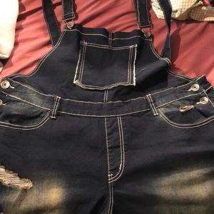 Dark denim overalls